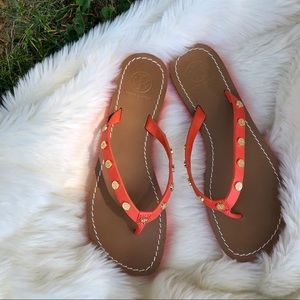 Tory Burch Ricki Poppy Studded Logo Flip Flops